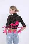 A new stylish mid-high neck lace base layer for women in autumn and winter, paired with a five-quarter sleeve T-shirt and a short transparent cutout top Item Picture